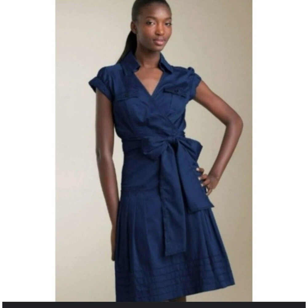 Diane Von Furstenberg Edan Cotton Wrap Dress in Navy Blue Size 10‎